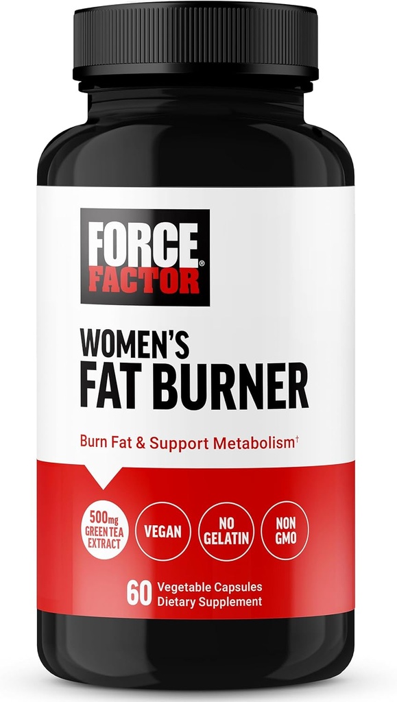 FORCE FACTOR Mujeres Grasa Quemador, Metabolismo Booster y Weight-Loss Apoyo al Suplemento, Green Tea Fat Burner Peso-Píldoras para ayudar con energía, dieta y ejercicio, Vegan, No GMO, 60 cápsulas