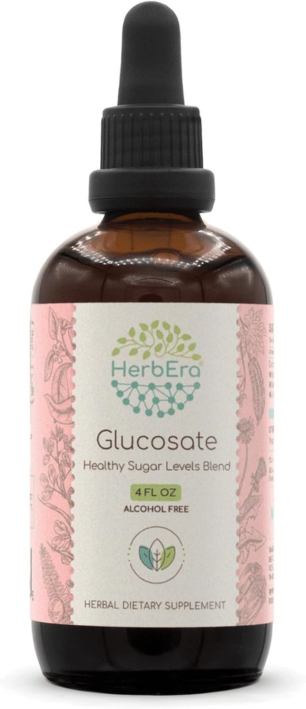 HerbEra Glucosate B120 Extracto libre de alcohol Tintura, Bitter Melon Fruit, Cinnamon Bark, Dandelion Root, Gymnema Leaf, Fenugreek Seeds, Amla Fruit. Niveles de azúcar saludables Blend 4 Fl Oz