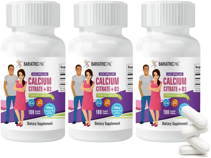 BariatricPal Easy Swallow Calcium Citrate (600mg) and D3 Coated Tablets (90-Day Supply)
