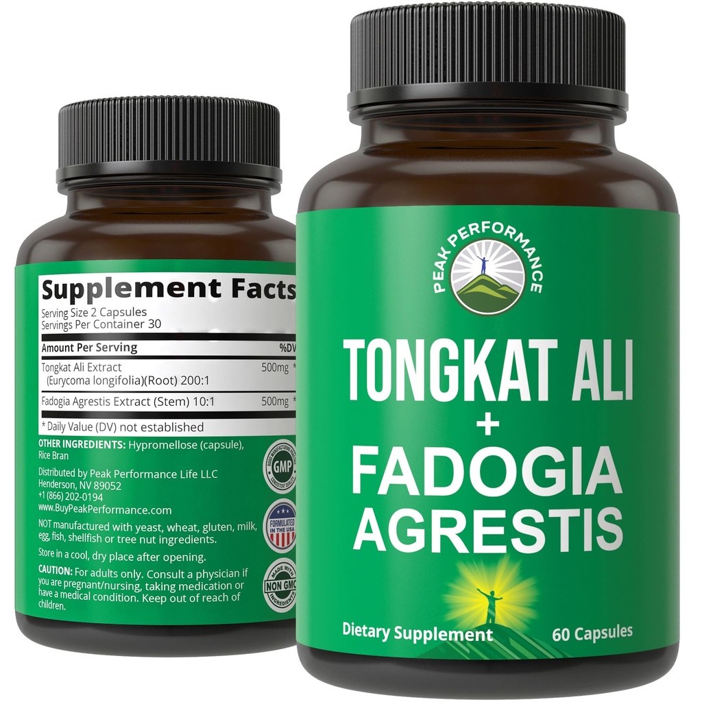 Tongkat Ali + Fadogia Agrestis 2-in-1 T Suplemento para Hombres. Ultra High Strength Tongkat-Ali Longjack Extracto + Fadogia Agrestis Extracto. Cápsulas Vegan. Apoyo a la Energía Natural. USA Tested Pills