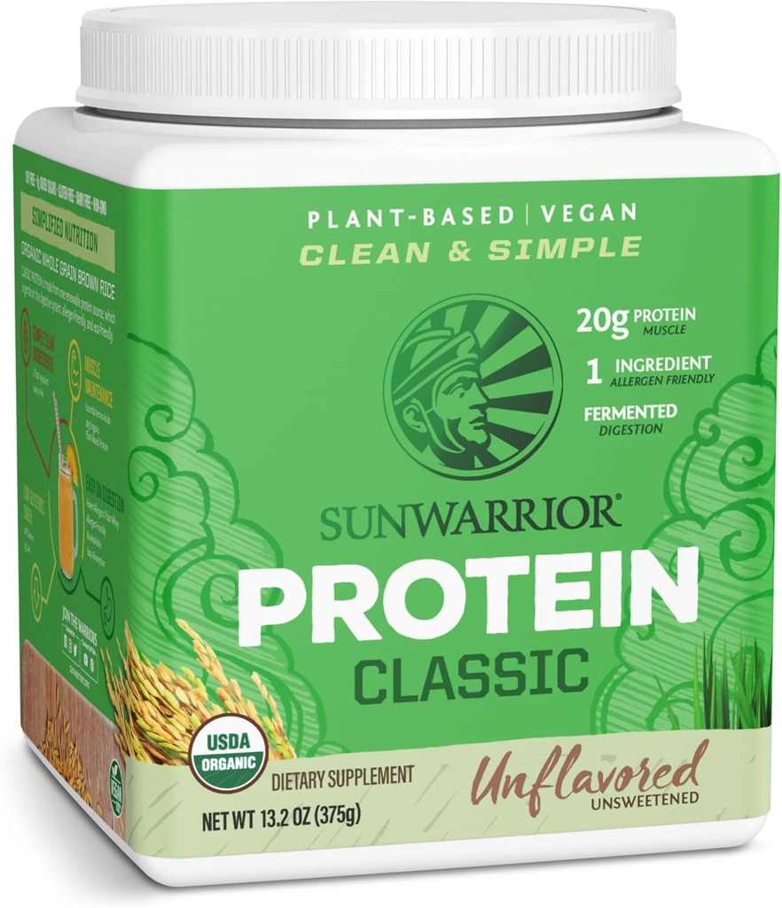Brown Rice Protein Powder con Bcaa &amp; Aminoácidos Raw Rice Protein Shake Gluten Free Low Carb Dairy Free ← Plant Based Classic Protein Powder Natural 375g by Sunwarrior
