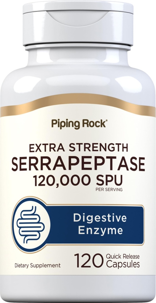 Piping Rock Serrapeptase 120000 SPU ← 120 Capsules ← Digestive Enzyme ← Extra Strength Supplement ← Non-GMO, Gluten Free