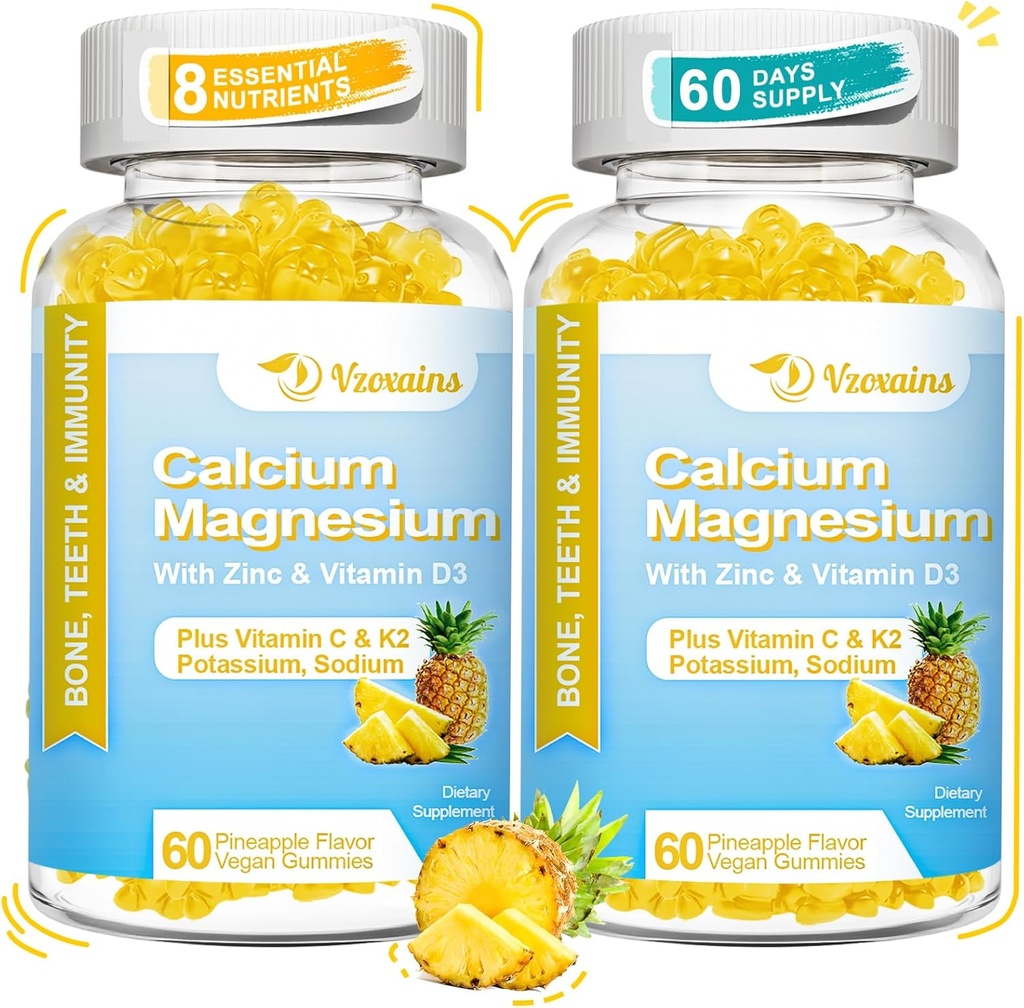 Alta Absorción Calcio Gummies, Azúcar Gaviotas de magnesio con vitamina D3 para hombres y mujeres, Piña Flavor 120 Cts