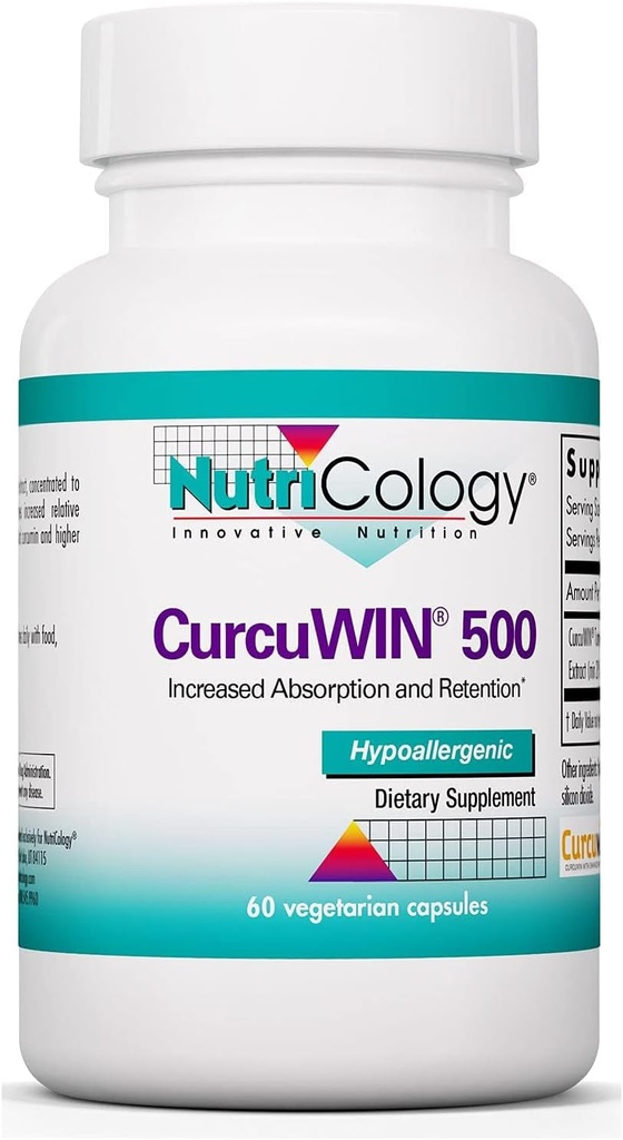 Nutricology CurcuWIN 500 Supplement - Turmeric Extract, Curcumin, Organic, Curcuma Longa, Pure, Bioavailable, 500mg Vegetarian Capsules - 60 Cuenta