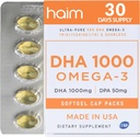 HAIM DHA 1000 Omega-3 Fish Oil - 90% Purity with 1000mg DHA, 50mg DPA - High Potency Fish Oil Supplement for Brain, Eye & Heart Support - Promotes Global Wellness & Focus - 1 Box, 60 Softgels