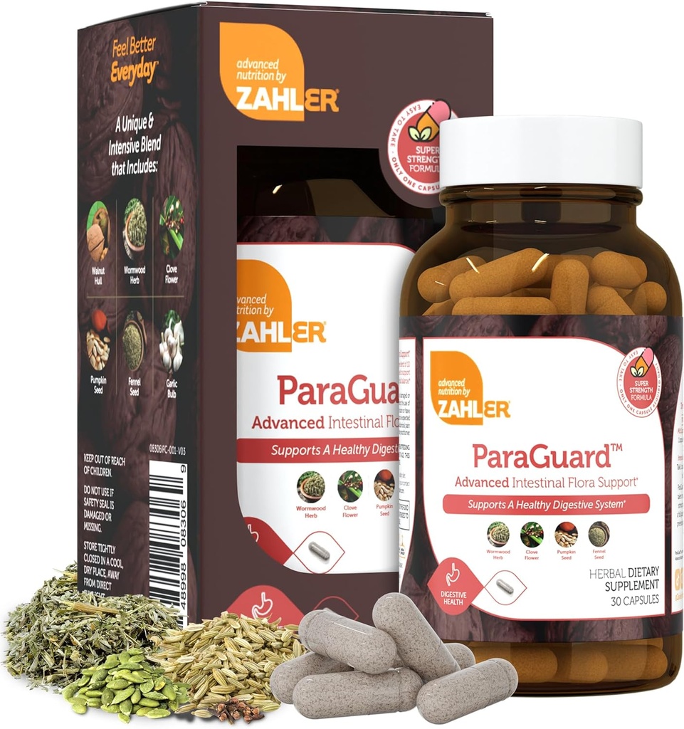 Zahler - ParaGuard Capsules - Suplemento Gut Health - Fórmula tiene Wormwood, ajo, semilla de calabaza, collado &amp; Más - Soporte natural para humanos - Certified Kosher 30 Conde