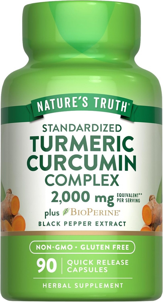 La verdad de la naturaleza Tormeric Curcumin Capsules  2000mg  durable 90 Cuenta Silencio con 95% Curcuminoides estandarizados y Bioperina ← Non-GMO y Gluten Free Supplement