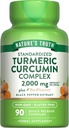 La verdad de la naturaleza Tormeric Curcumin Capsules  2000mg  durable 90 Cuenta Silencio con 95% Curcuminoides estandarizados y Bioperina ← Non-GMO y Gluten Free Supplement