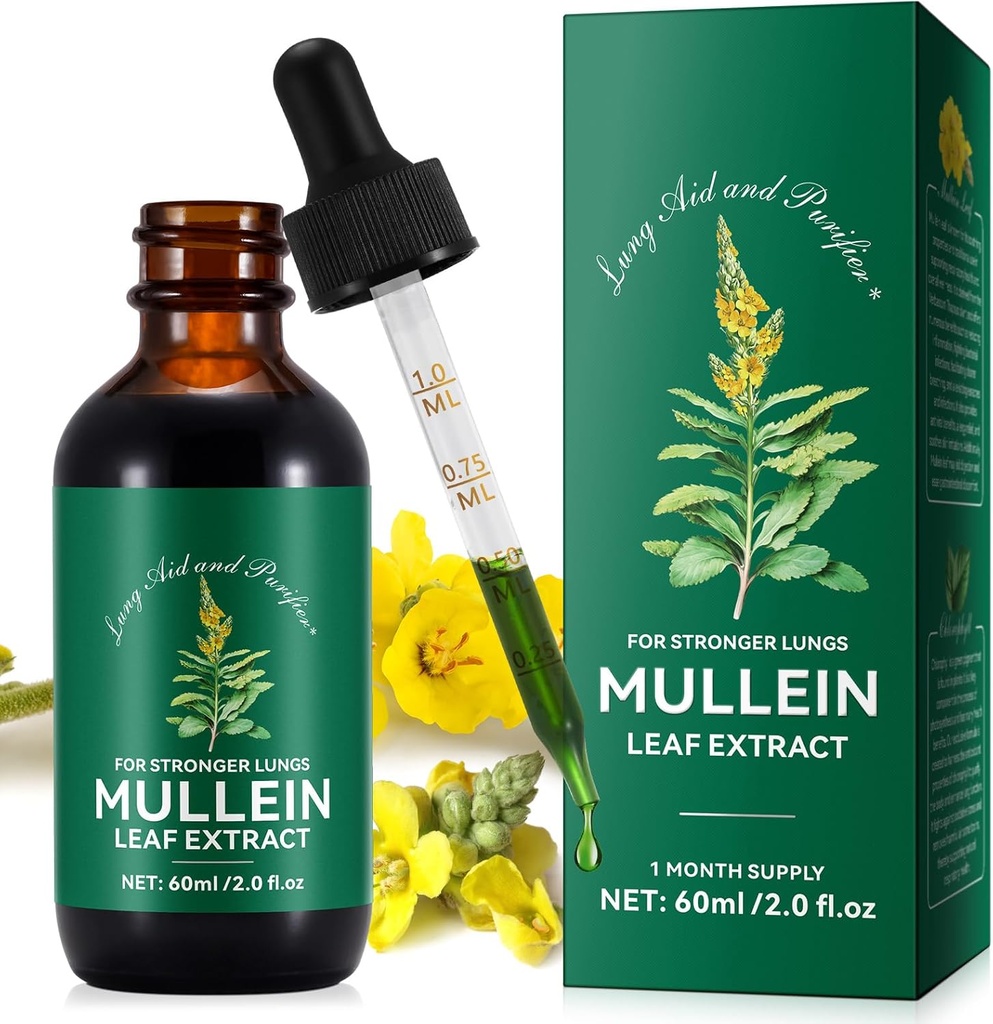 Mullein Drops for Lungs, Mullein Leaf Extract for Lung Cleanse, Respiratory Healthy Breathing Support for Smokers habitNatural & Vegan &amp; Alcohol Free vidas 2 FL OZ