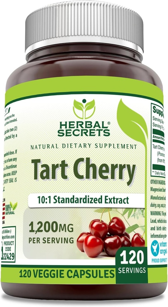 Herbal Secrets Tart Cherry 10:1 Standardized Extract Supplement TEN 1200 Mg Por Serving TEN 120 Veggie Capsules ← Non-GMO TEN Gluten Free ← Made in USA (1 Pack Ø 120)