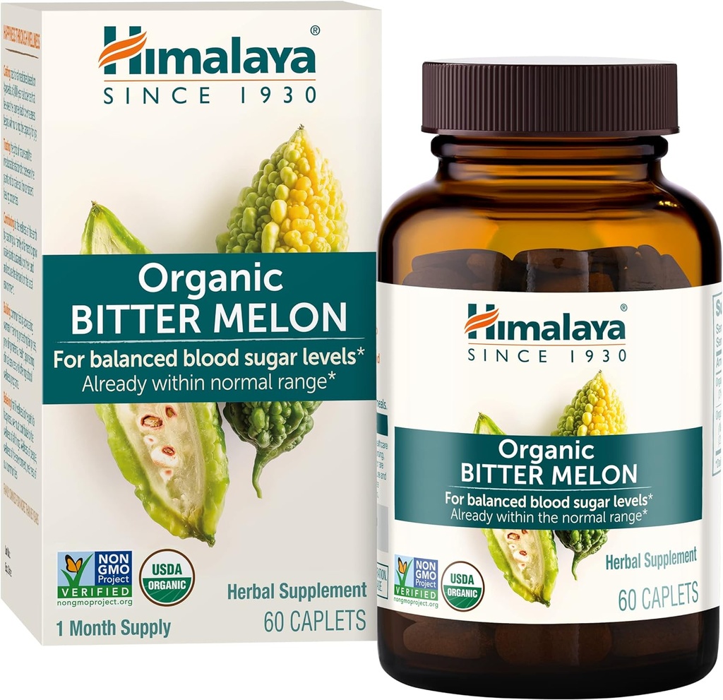 Himalaya Organic Bitter Melon - Herbal Glucose Metabolism Support - USDA Organic, Non-GMO, Vegan, Gluten Free, Additive Free, 660 mg, 60 cápsulas