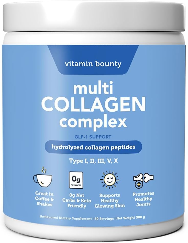 Complejo multi colágeno de vitamina Bounty - Péptidos de colágeno hidrolizado Tipos I, II, III, V &amp; X - Soporta Elasticidad de la piel, salud conjunta, crecimiento del cabello y el suelo - 50