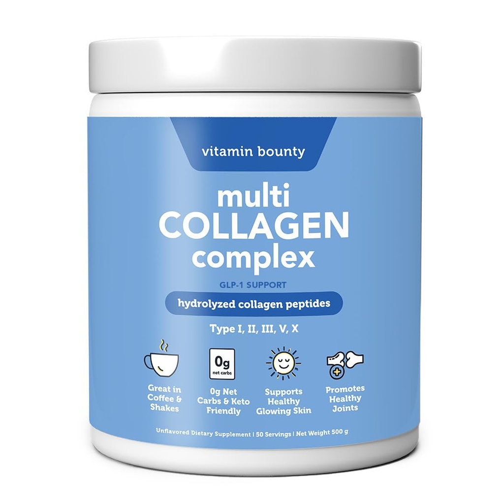 Complejo multi colágeno de vitamina Bounty - Péptidos de colágeno hidrolizado Tipos I, II, III, V &amp; X - Soporta Elasticidad de la piel, salud conjunta, crecimiento del cabello y el suelo - 50