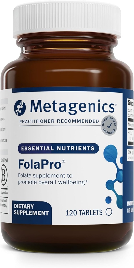 Metagenics FolaPro - L-5-MTHF Folate 1,330 mcg DFE - Apoya la metilación, Homocysteine Metabolism & Cellular Health - Non-GMO, Gluten-Free, Vegetarian - 120 Tablets