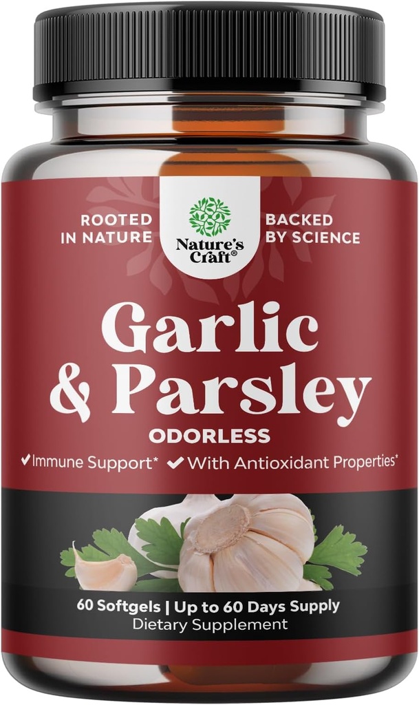 Softgels de ajo sin olor concentrado - Extracto de Parsley & Suplementos de ajo envejecido - Parsley Softgels para Gut Support - 60 Ct