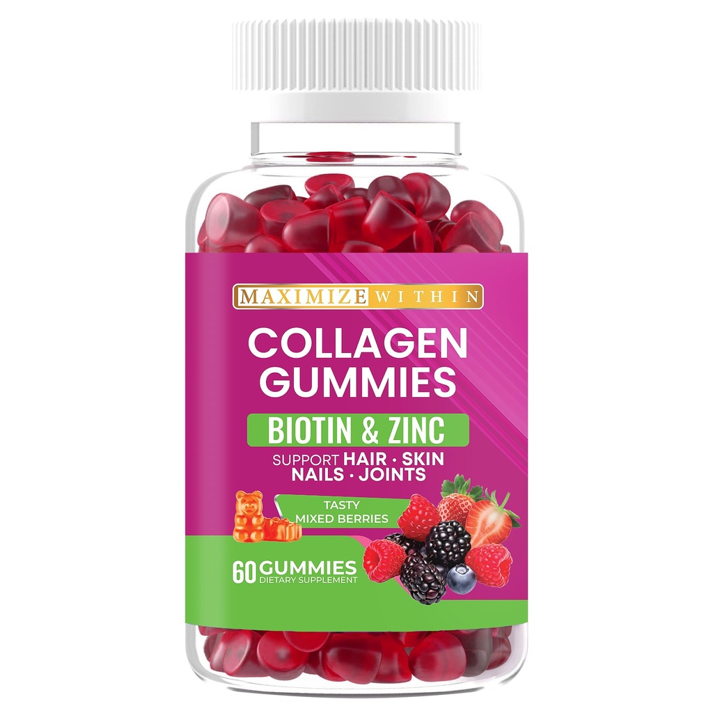 Collagen Vegan Gummies, mixed Berries Flavor, 60 Gummies, soporta cabello, piel, uñas, juntas