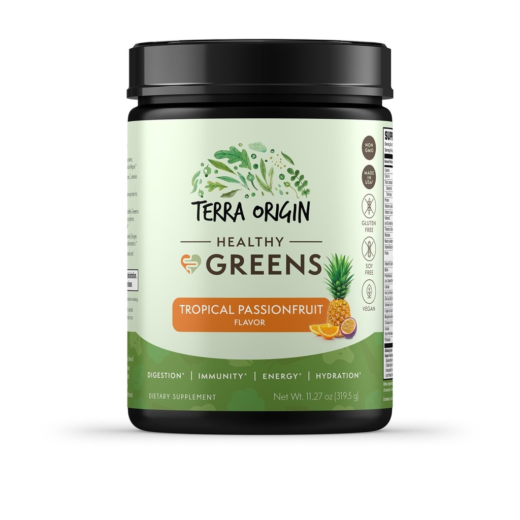 TERRA ORIGIN Healthy Greens Powder Supplement TEN Superfood Digestive Enzyme &amp; Probiotic Blends ← Immune, Gut y Digestive Support for Women TEN Tropical Passion Fruit (30 Servings)
