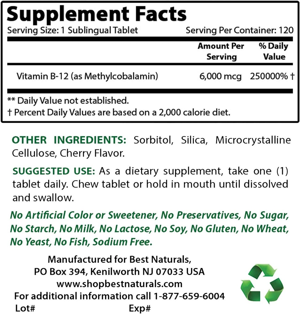 Mejores Naturales Vitamina B12 6000 mcg &amp; Vitamina C 1000 mg