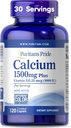 Puritan's Pride Absorbable Calcium 1500 mg Plus Vitamina D3 25mcg 1000 UI, Suplemento dietético para la fuerza de hueso, corazón, nervio, musculo y soporte inmunológico, 120 caplets Coated