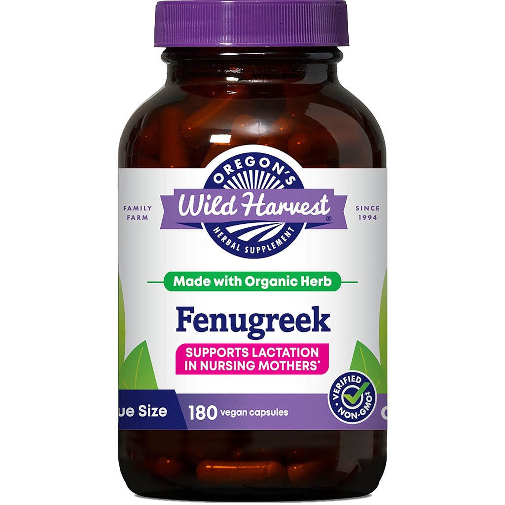 Cosecha Salvaje de Oregón Cápsulas de Fenugreek Orgánicas, Lactation Support Suplementos de hierbas para la producción óptima de leche de mama-180 Conde