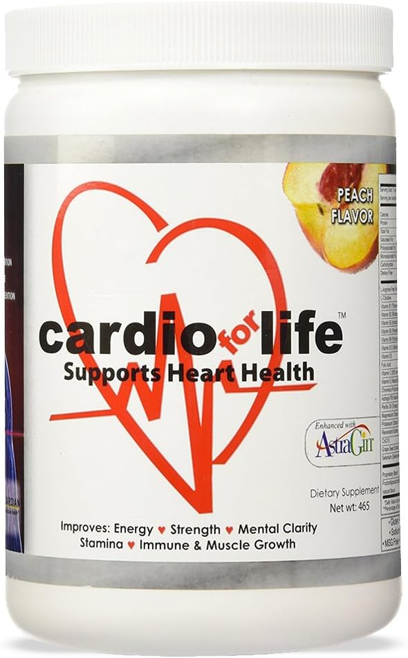 Cardio for Life L-Arginine Powder 16oz - Natural Nitric Oxide Suplemento Cardiovascular Aumento de Energía - Peach