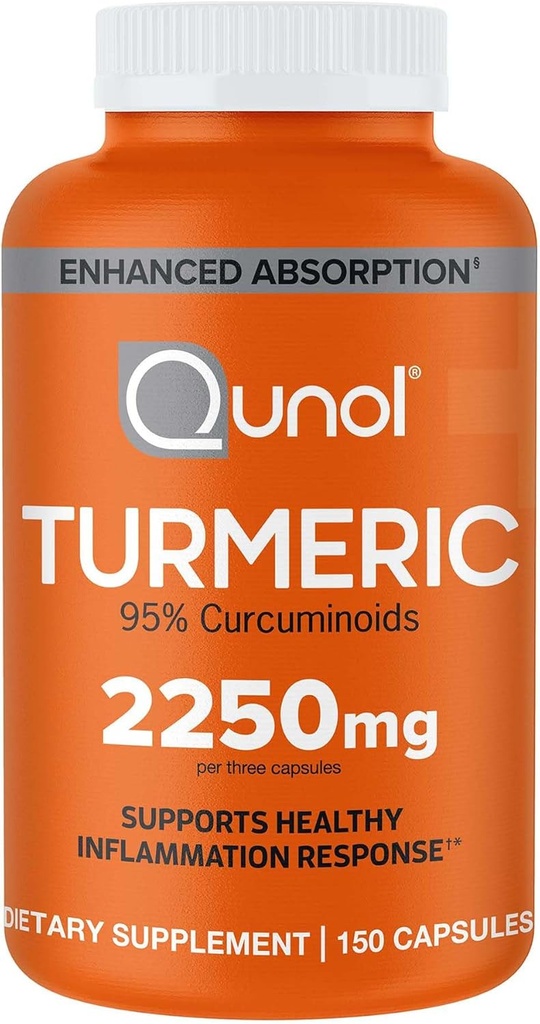 Curcumina de Turmérica Qunol con Pepper Negro, 2250mg Extracto Turmérico con Curcuminoides 95%, Suplemento Turmérico de Fuerza Extra, Absorción Mejorada, Suplemento de Apoyo Conjunto, 150 cápsulas vegetarianas