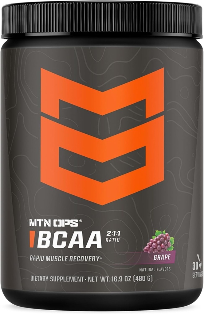 MTN OPS BCAA Powder 2:1:1 Aminoácidos Suplemento Polvo para la recuperación rápida del músculo " Reparación con cero azúcar " Gluten Gratis - 30-Servings, Grape