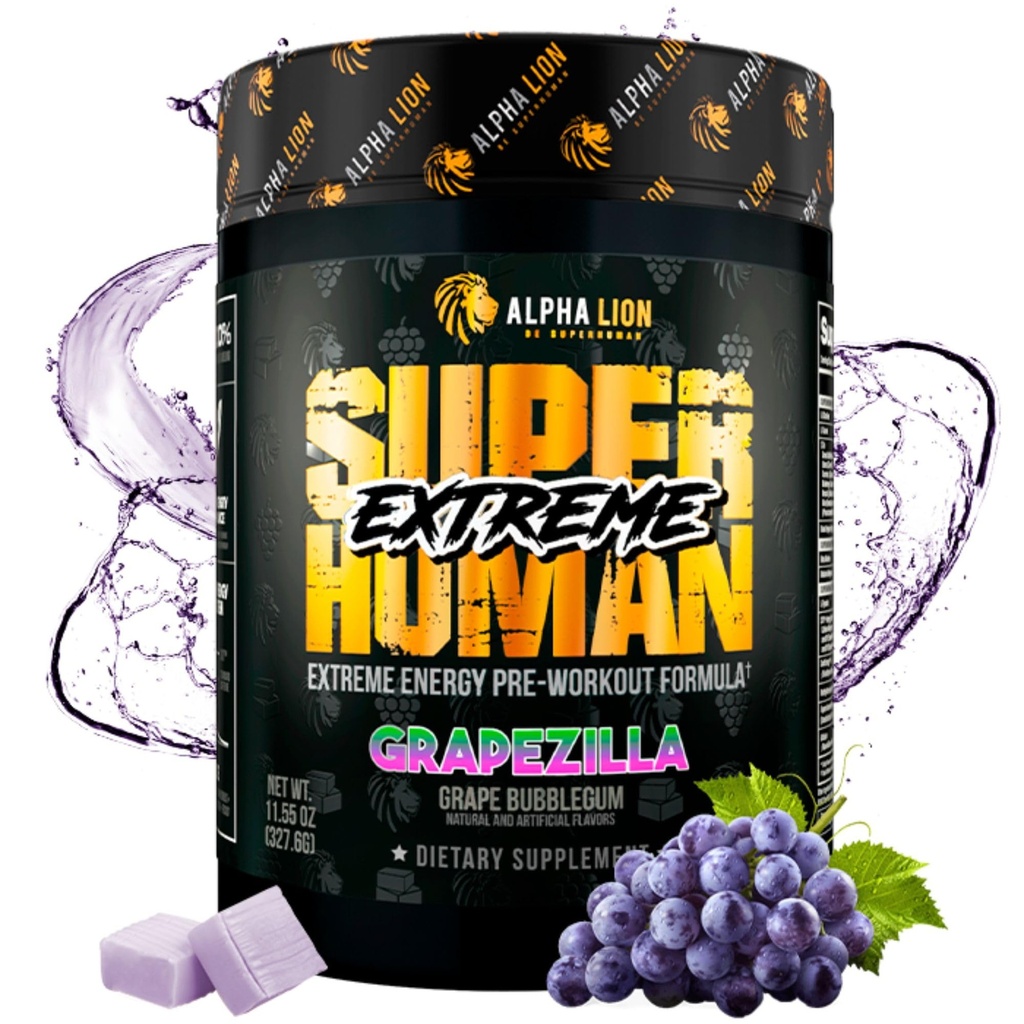 ALPHA LION Superhuman Extreme High Stim Pre Workout Powder, Beta Alanine, L-Taurine & 356mg Tri-Source Caffeine for Sustained Energy, Nitric Oxide & Citrulline for Pump (21 Servings, Grape Flavor)