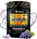 ALPHA LION Superhuman Extreme High Stim Pre Workout Powder, Beta Alanine, L-Taurine &amp; 356mg Tri-Source Caffeine for Sustained Energy, Nitric Oxide & Citrulline for Pump (21 Servings, Grape Flavor)