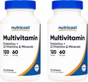 Nutricost Multivitamina con Probióticos 120 cápsulas vegetarianas (2 botellas) - Empaquetado con vitaminas y minerales