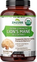 Zazzee USDA Organic Lion's Mane 20:1 Extract, 30% Polysaccharides, 16.000 mg Strength, 120 Vegan Capsules, Nootropic for Brain Health, Focus, Memory, Concentration and Immune Support, Made in The USA