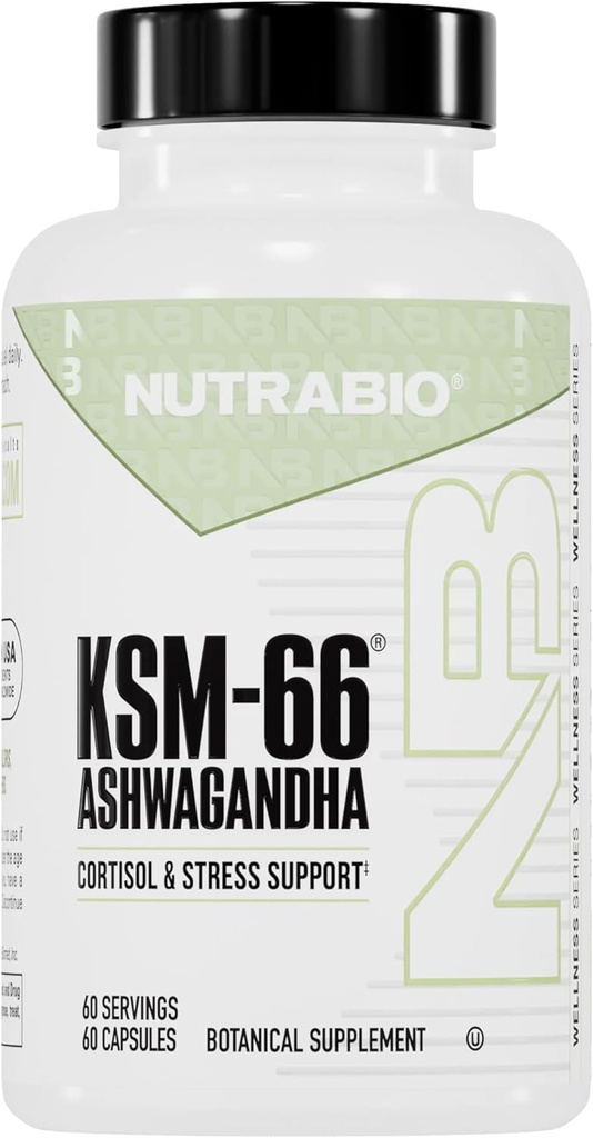 NutraBio Ashwagandha KSM-66 Silencio Ashwagandha Suplemento Herbal para Estrés, Mood, " Performance peru 600 MG of Clinically Studied KSM66 60 Capsules