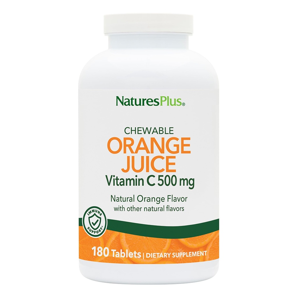 NaturesPlus Orange Juice Vitamina C 500 mg - 180 Chewable Tablets, Pack of 2 - Promueve la salud óptima de la inmunidad - Suavidad en su estómago - Vegan, Gluten Gratis - 360 Total Servings