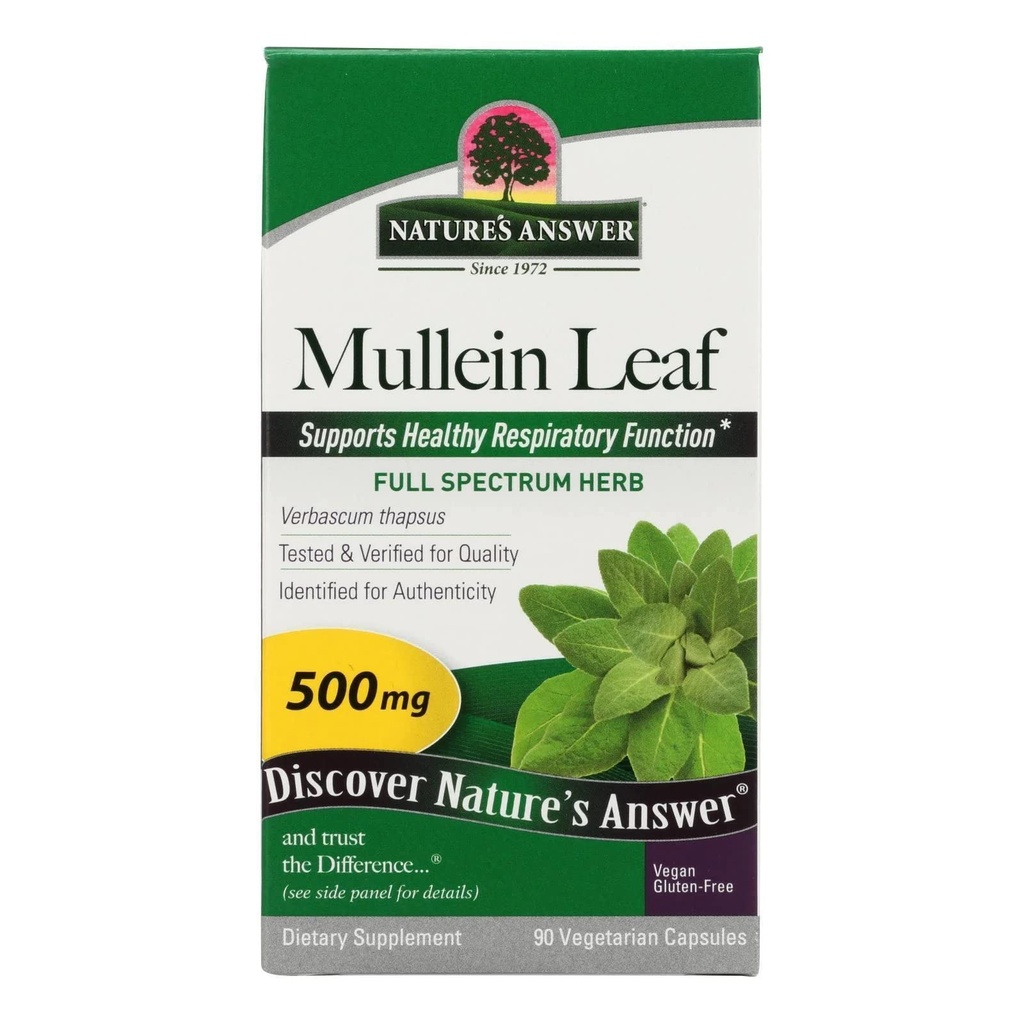 Respuesta de la naturaleza Mullein Leaf Capsules 90 - Alcohol Gratis, Vegetariano, Vegan, Gluten Gratis - Mullein capsuels for Lungs - Supports Respiratory Function & Lung Health