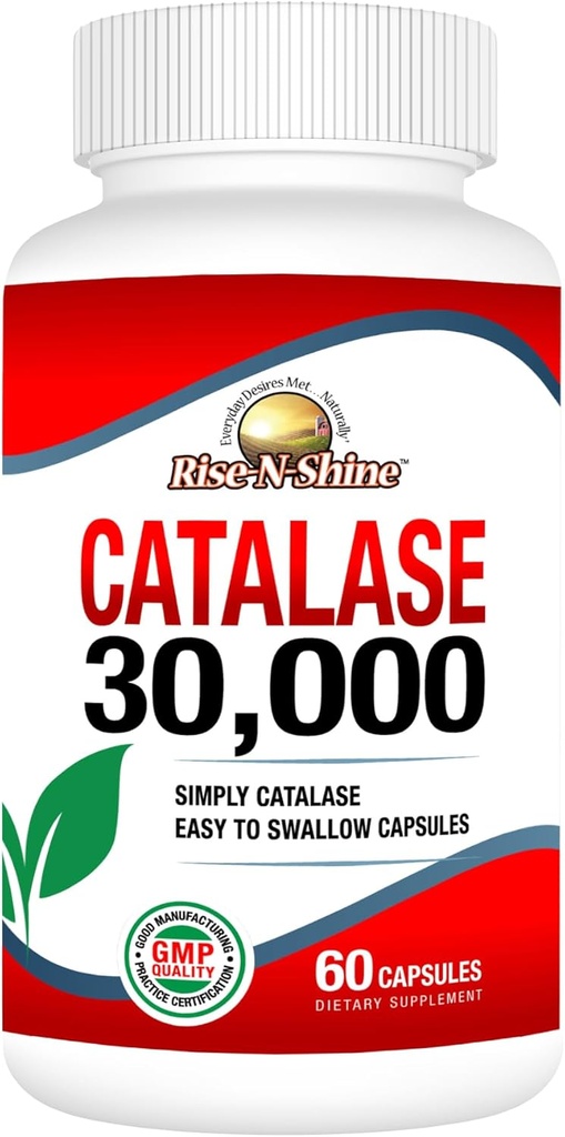 Rise-N-Shine Catalase Suplemento 30,000 - Potente Antioxidante Enzyme para la salud del cabello Apoyo- Suplementos para el cabello fuerte - 60 cápsulas (30-Day Supply)
