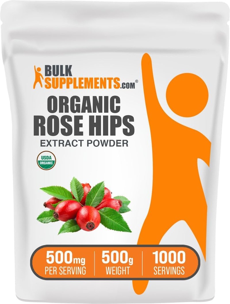 BulkSupplements.com Orgánica Rosehip Extract Powder - Rose HIPS Suplemento, Rosehip Powder - Herbal Suplemento, Antioxidantes Fuente - Gluten Free, 500mg por Serving, 500g (1.1 lbs) (Pack of 1)