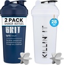 GOMOYO [2 Pack] 28oz Botella de Shaker con citas motivacionales (White Killin' It &amp; Navy Grit) ¦ Protein Mixer Agitators for Mixes Pack es BPA Free Dishwasher Safe