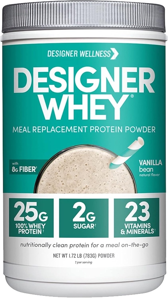 Diseñador Wellness, Diseñador Whey Protein Meal Replacement Powder, Organic Superfood Complex Carbs, Vitaminas, Minerales, Gluten-Free, Vanilla Bean, 1,72 libras