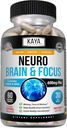 Kaya Naturals - Neuro Brain for Memory & Focus - Cápsula de energía nootrópica - Suplemento Nootropic Brain Support - Focus " Concentration " Learning Accuracy - Función cognitiva - 60 Conde