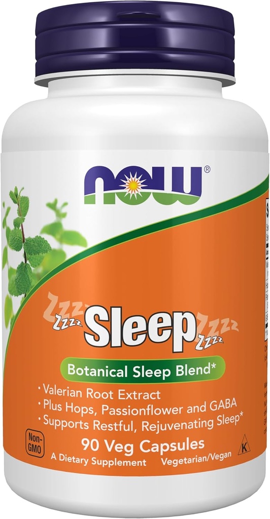 NOW Foods Supplements, Sleep with Valerian Root Extract Plus Hops, Passionflower and GABA, Botanical Sleep Blend*, 90 Veg Capsules