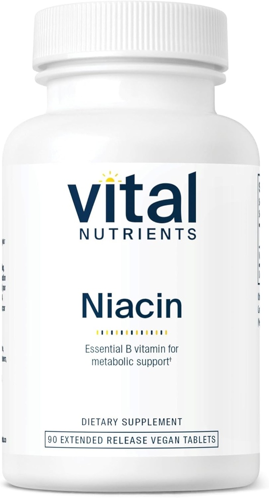 Nutrientes vitales Niacin 500mg  Timed-Release Niacin Suplemento para Hombres &amp; Mujeres Vida Vitamina B3 Soporta Salud cardíaca y Proteína &amp; Metabolismo grasa TEN Gluten, Lácteos, Soy Gratis ← No-GMO Silencioso 90 Tablets