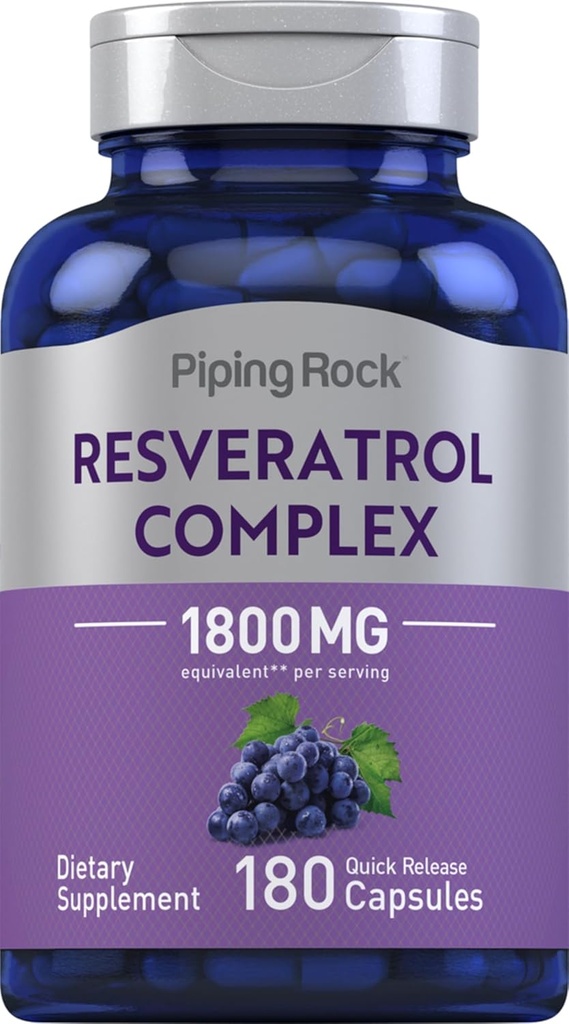 Piping Rock Resveratrol Complex 1800 mg  180 Capsules ← Grape Seed Extract ← Non-GMO, Gluten Free Supplement