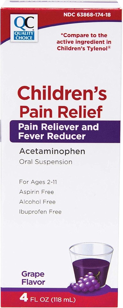 Reductor para el alivio del dolor de los niños " para niños, 4fl oz Acetaminophen 160mg por 5ml, Ibuprofeno " Aspirin Free, Liquid Cold and Flu Medicine for Kids, Regular Strength OTC Medication