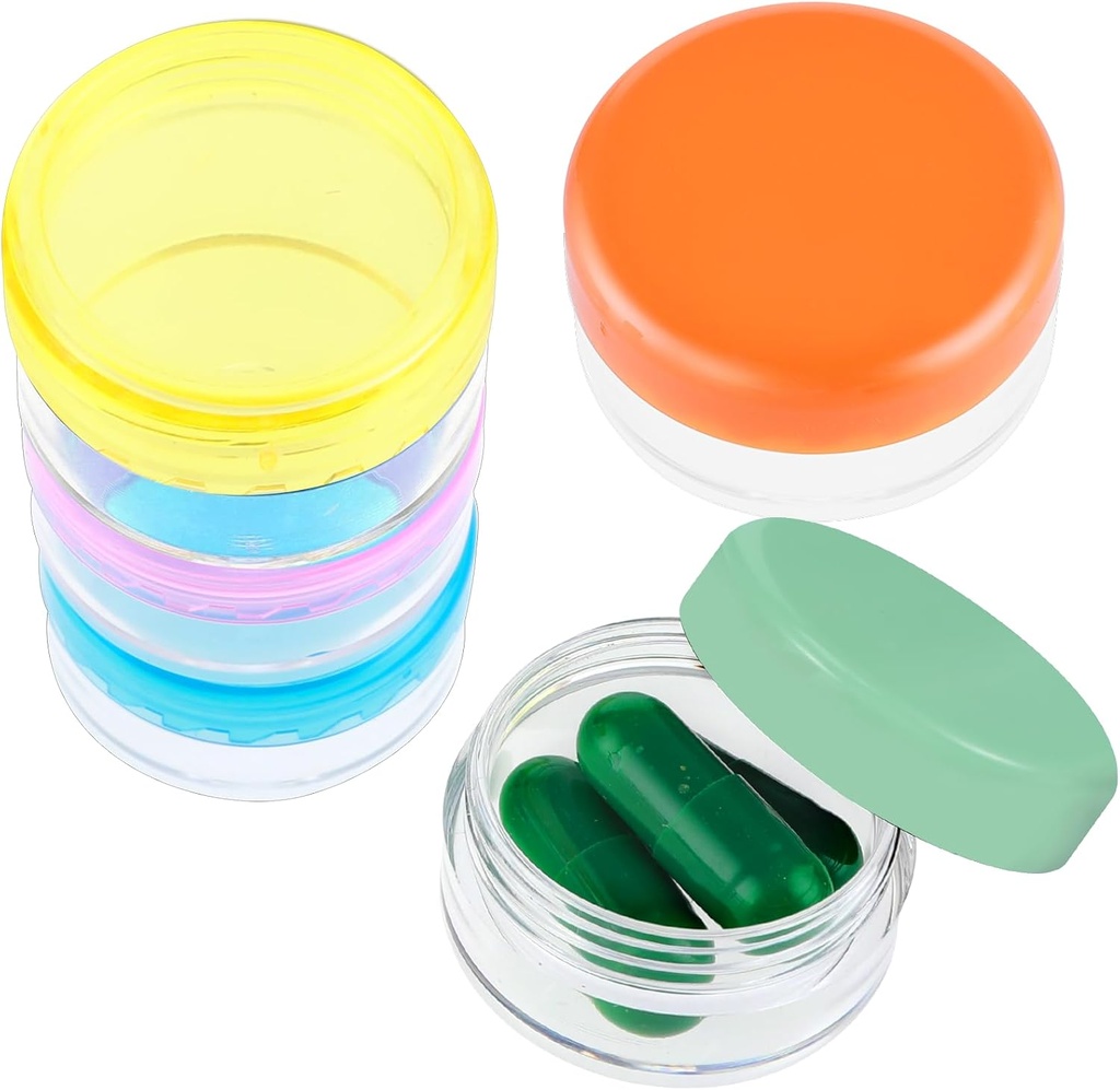 Caja de Organizador de Pequeñas Píldoras, 5 Pcs Cajas de Píldora de Viaje Tener Contenedor Portable Daily Mini Pill Container No BPA Medicamentos Almacenamiento Contenedores para Cartera de Bolsillo (Blue/Orange/Rose Red/Yellow/Green)