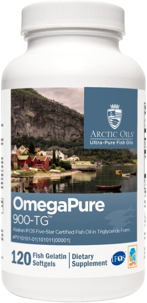 XYMOGEN OmegaPure 900-TG - International Fish Oil Standards (IFOS) Five-Star Certified Fish Oil - DHA EPA Omega-3 Suplemento en Triglyceride Form for Cardiovascular + Cognitive Support (120 Softgels)