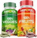 Suplemento de frutas y verduras, frutas naturales y vitaminas vegetales Soy libre de suplementos vegetales y frutales para hombres y niños - 90 cápsulas de frutas, 90 cápsulas de verduras