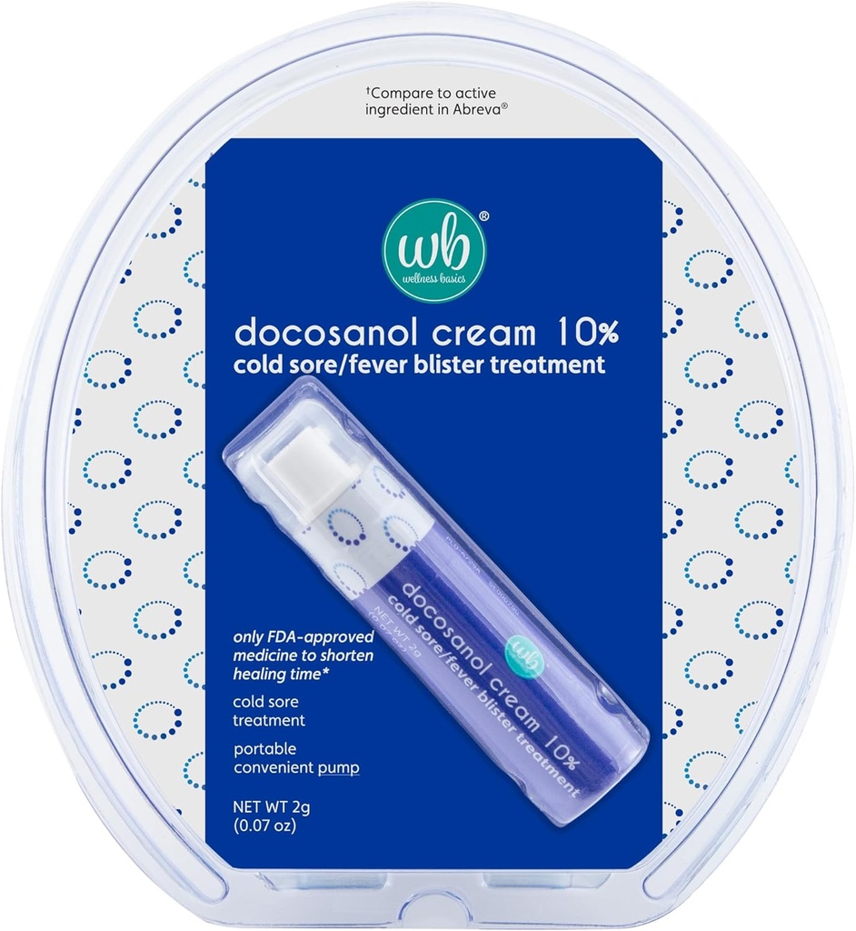 Wellness Basics Docosanol Cream 10% ← Tratamiento del dolor frío tención Shortens Tiempo de curación Silencio 0.07 oz - Bomba