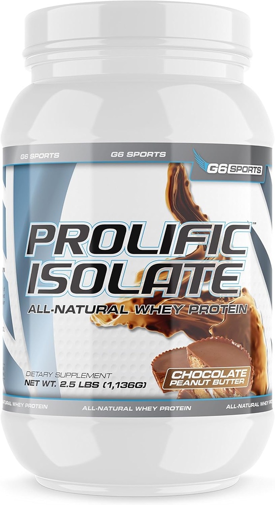 G6 Sports Nutrition Prolific Isolate All Natural Whey Protein Isolate (Gluten Free, Lactose Free, Soy Free, Stevia Sweetened, 25g Protein, 100 Calories) – 2,5lb Jar – Chocolate Peanut Butter