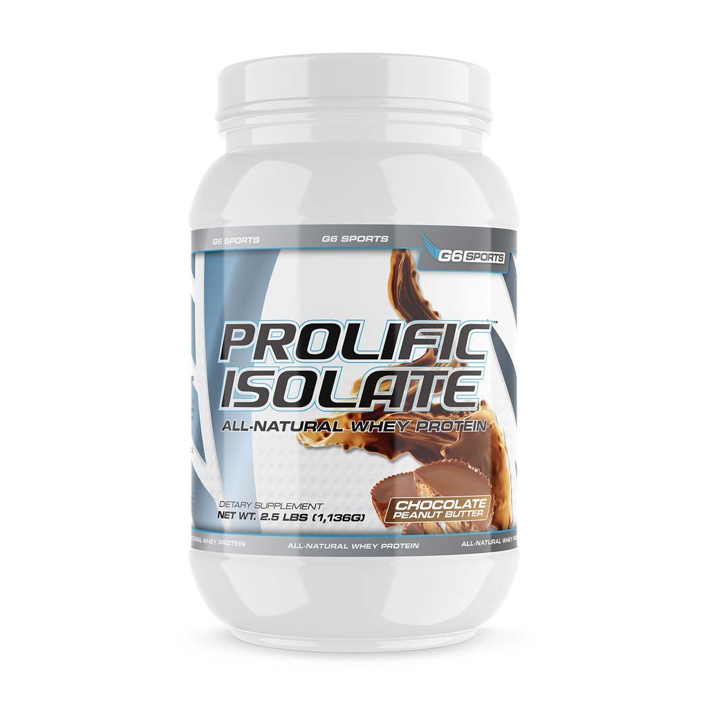 G6 Sports Nutrition Prolific Isolate All Natural Whey Protein Isolate (Gluten Free, Lactose Free, Soy Free, Stevia Sweetened, 25g Protein, 100 Calories) – 2,5lb Jar – Chocolate Peanut Butter