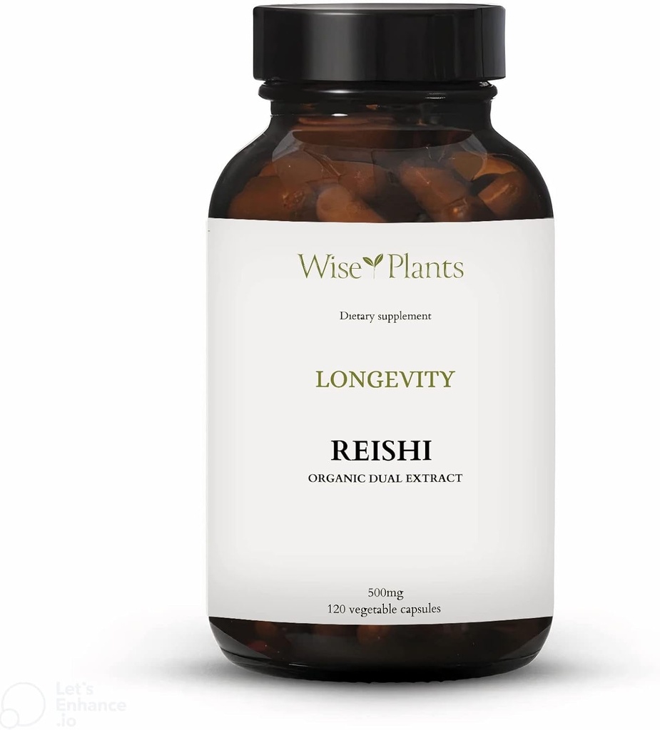 Reishi Mushroom Suplemento. Dual Extract, Pure Fruiting Body, 30% Polysaccharides, 500 mg, 120 vegecaps (120-Day Supply). Puede soportar la función saludable de inmuno y hígado.